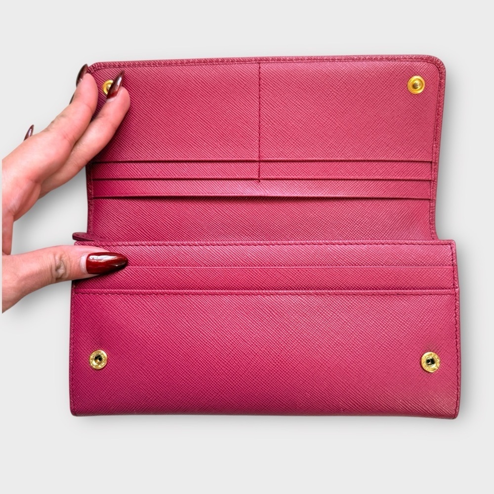 Prada Fuchsia Saffiano Leather Bow Continental Wallet - Picture 12 of 16